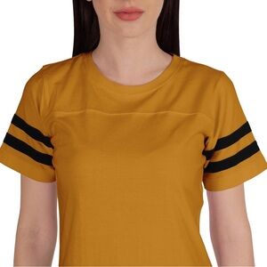 M Women Round Neck Sporty Tshirt Tunic Striped Short Sleeve Summer Casual Active